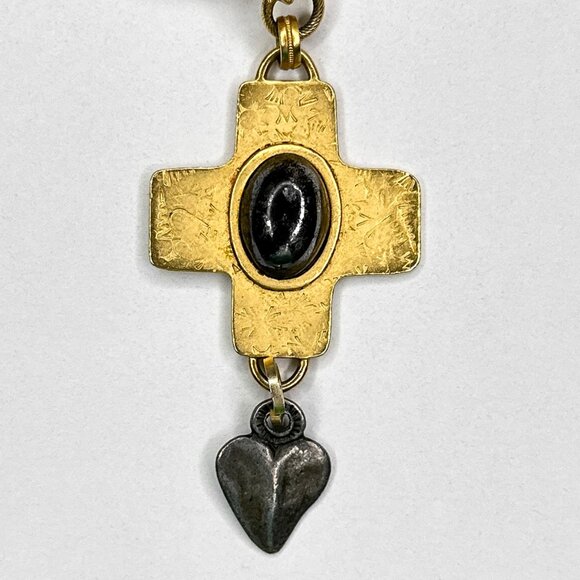 Robert Rose Faux Gold Cross Necklace Oval Stone Heart Multi Strands‎ Length 14" - Picture 3 of 14
